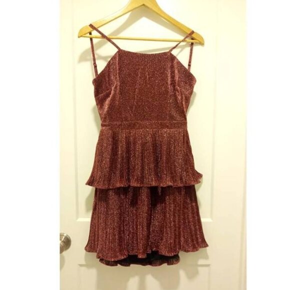 Lulus Women's Magenta Open Back Metallic Pleated Mini Dress - Picture 2 of 6